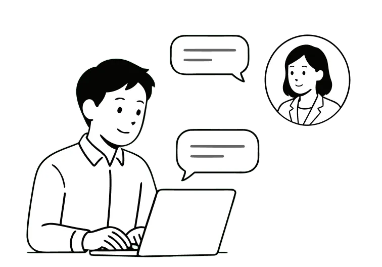 社内チャットでエージェントの相談に答える社内メンバー
