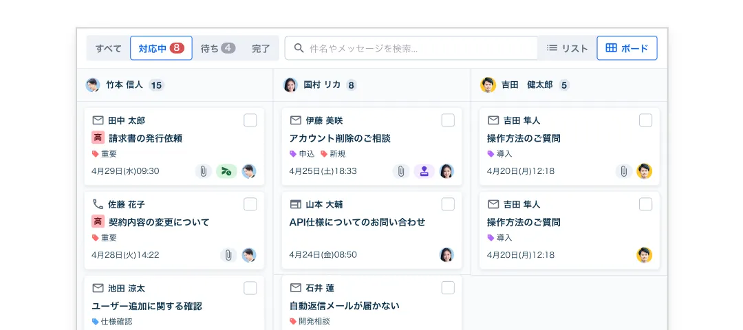 問い合わせごとに担当者を設定する画面