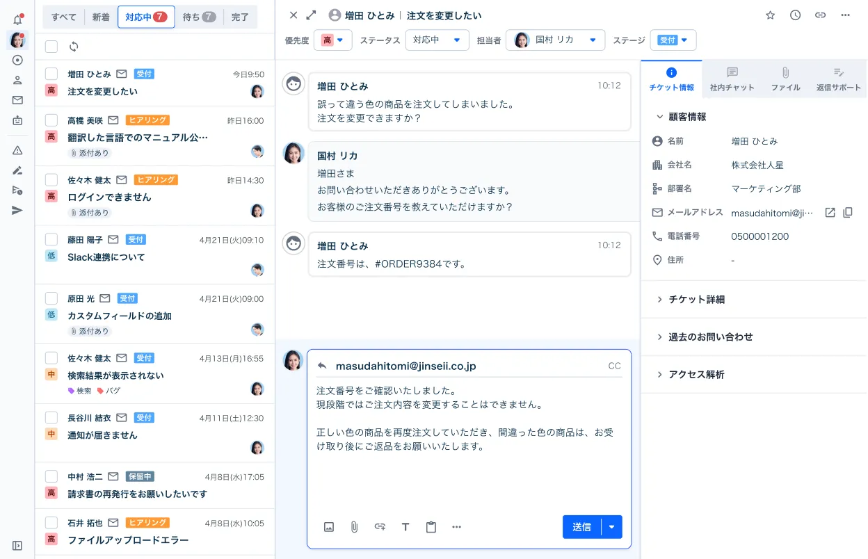 メール問い合わせ管理連携のイメージ