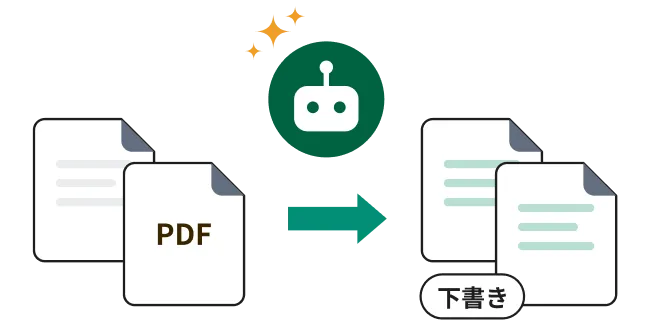 PDFの資料を読み込んだAIが、複数のFAQ記事の下書きを一度に作成する図