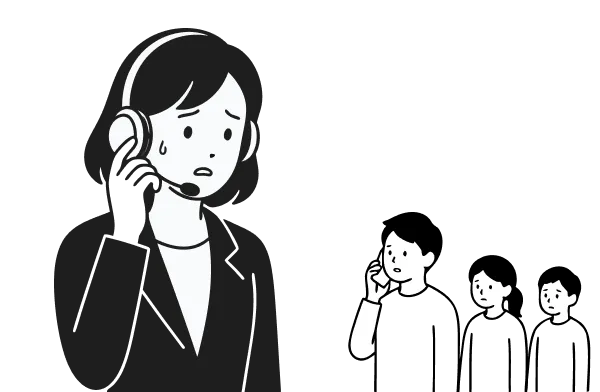 電話対応中のオペレーターと、つながるのを待つお客様