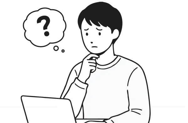 問い合わせ先がわからず考え込む利用者