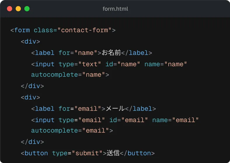 HTML/CSSでフォームを自由にマークアップする画面のイメージ