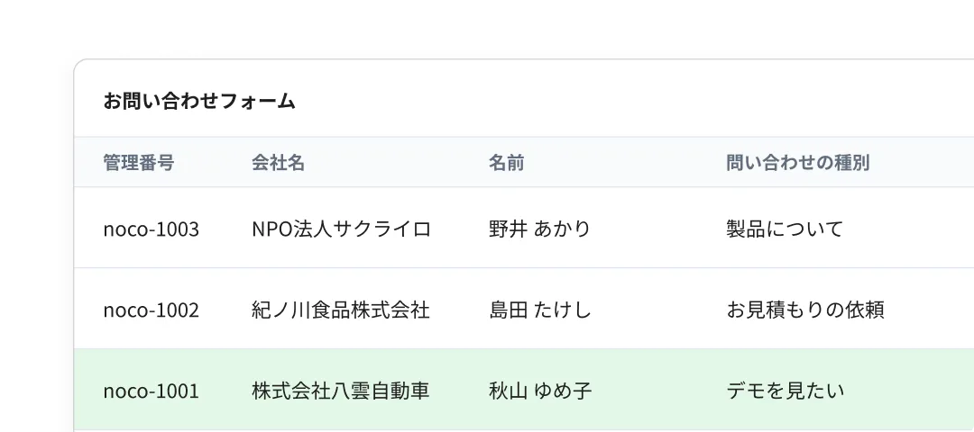 届いた回答を一覧で表示する画面