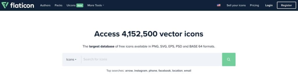 FLATICONのトップページでアイコンを検索できる画面
