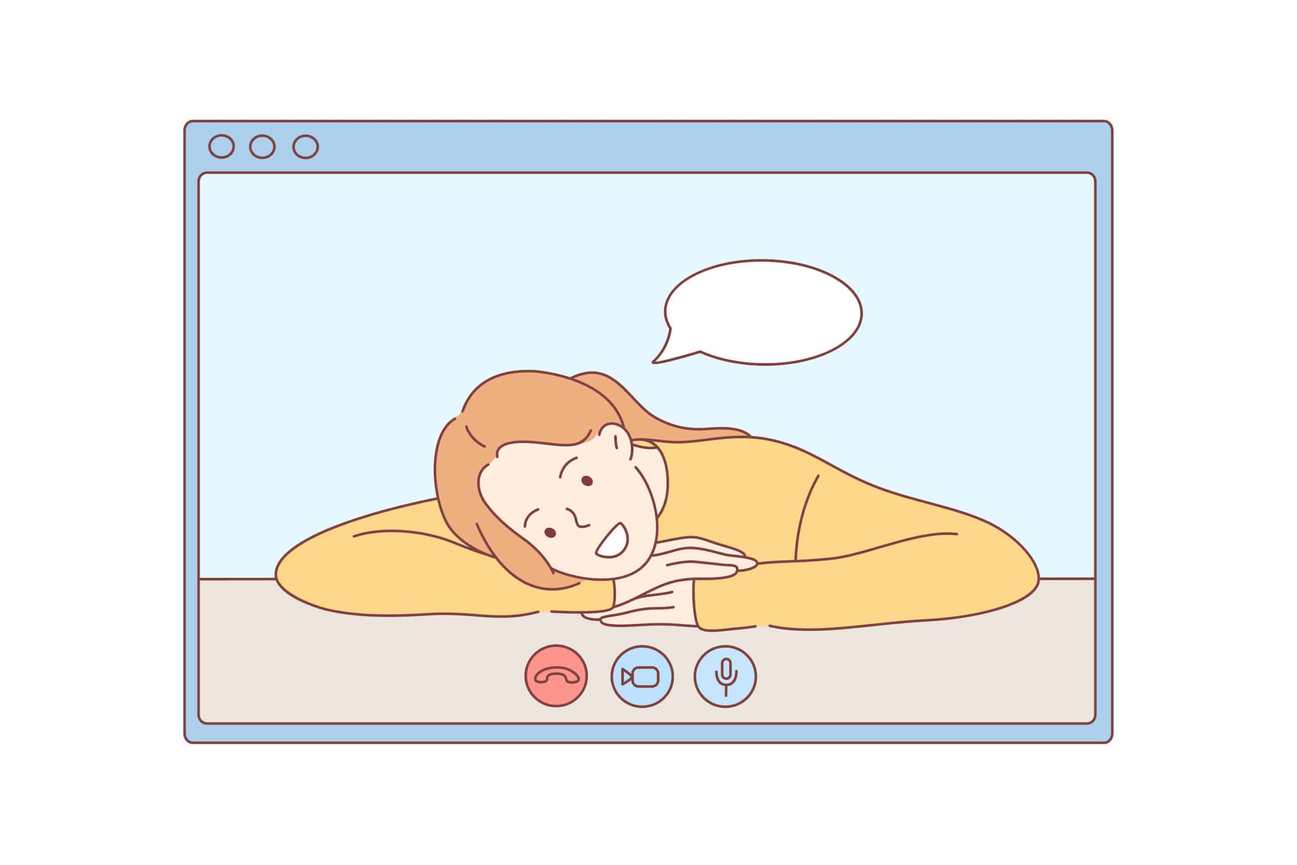 リラックスしながらビデオ通話で会話するようす