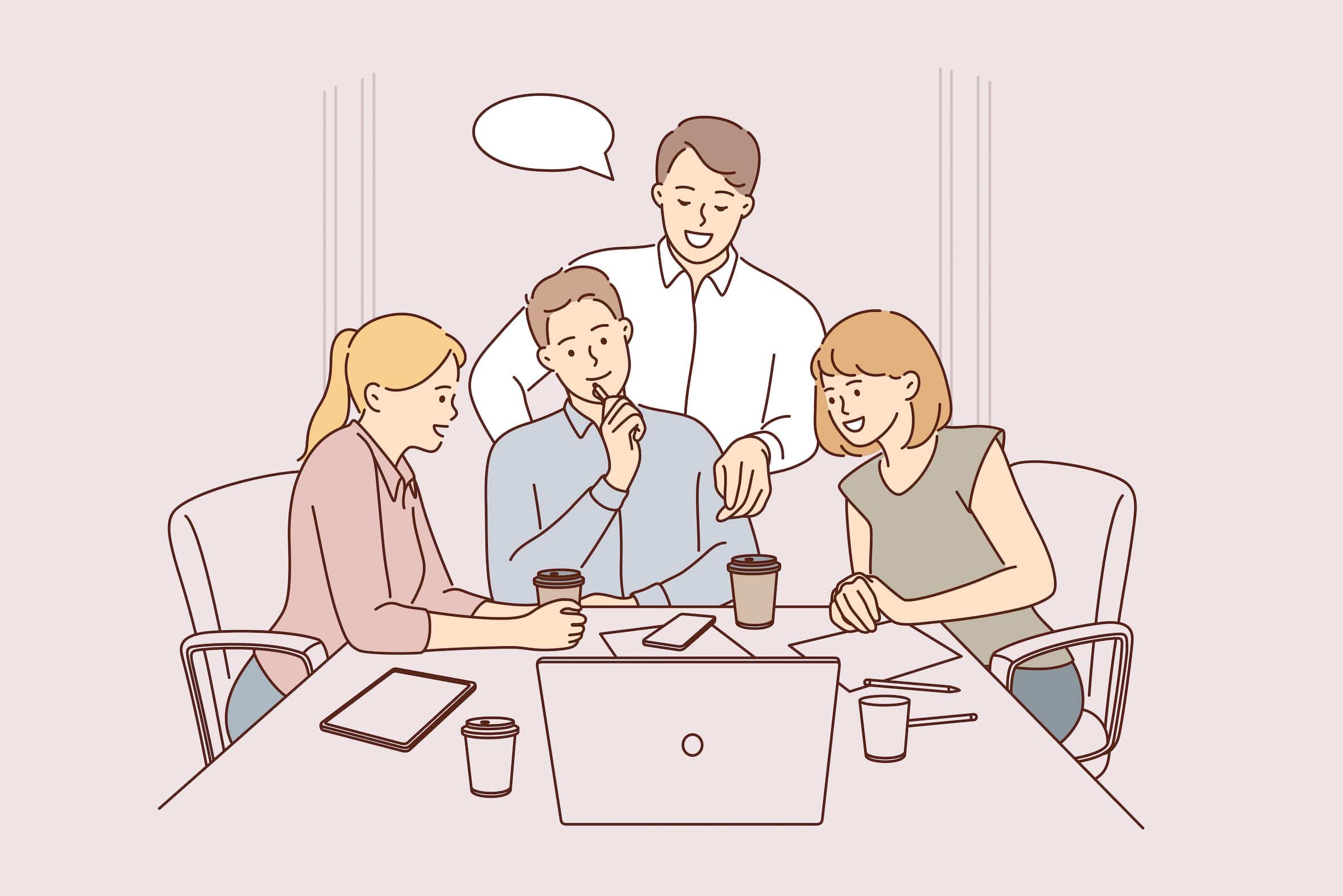 チームで振り返りや業務改善を話し合う場面