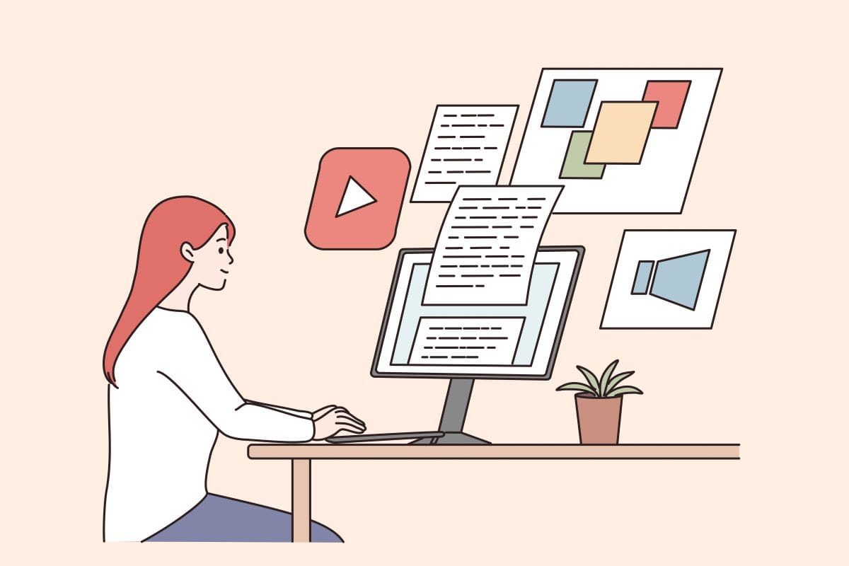 社内でデジタルコンテンツを一元管理して共有するイメージ