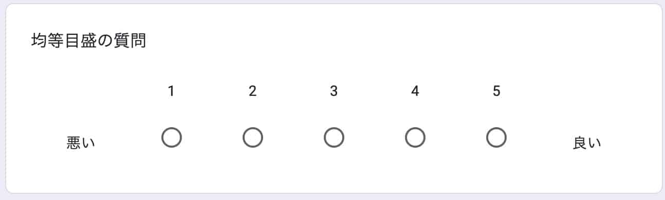 均等目盛で1から5段階評価する質問フォームの表示例