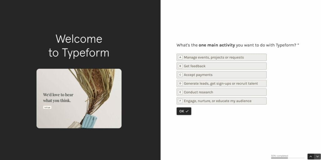 利用目的を選択する登録時のアンケート画面