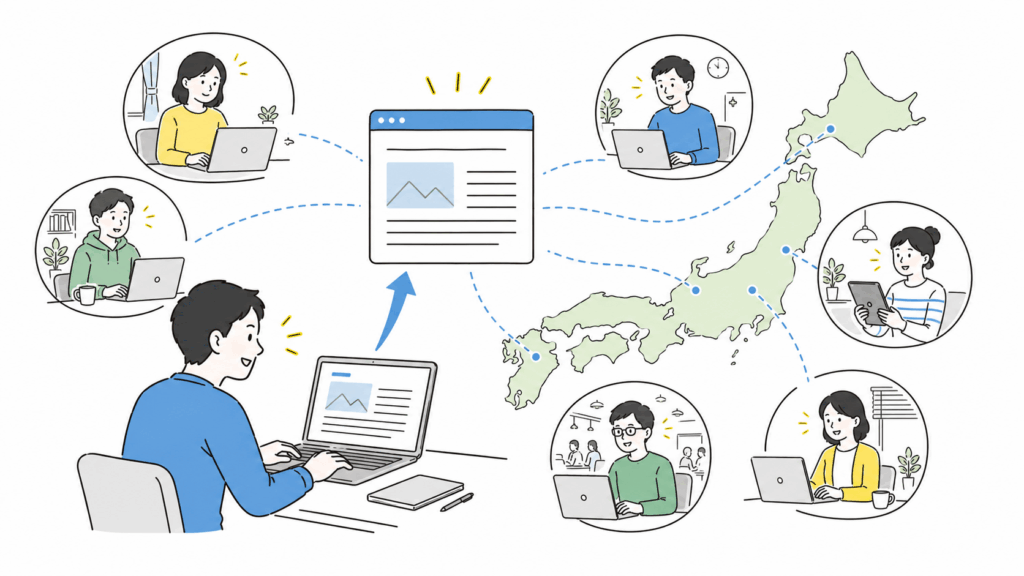 全国の社員がポータルサイトを通じて情報共有するイメージ