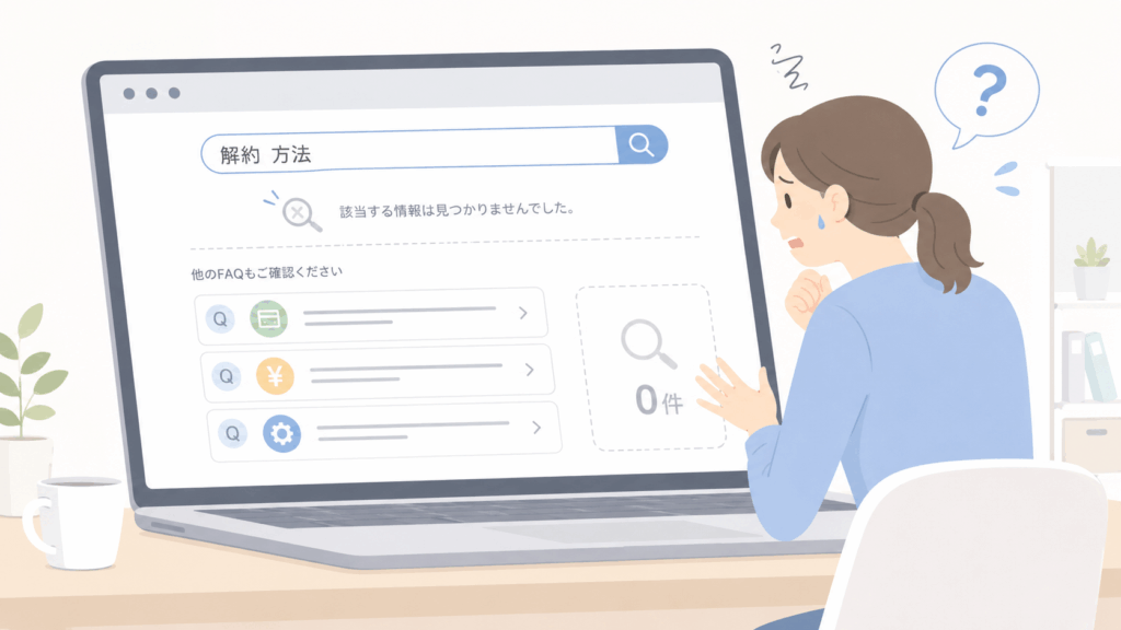 FAQを検索しても該当情報が見つからず困惑するユーザー
