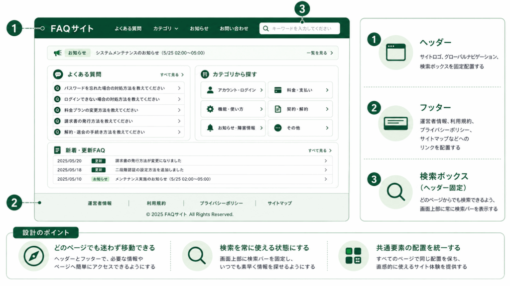 FAQサイトの全ページ共通に必要な要素