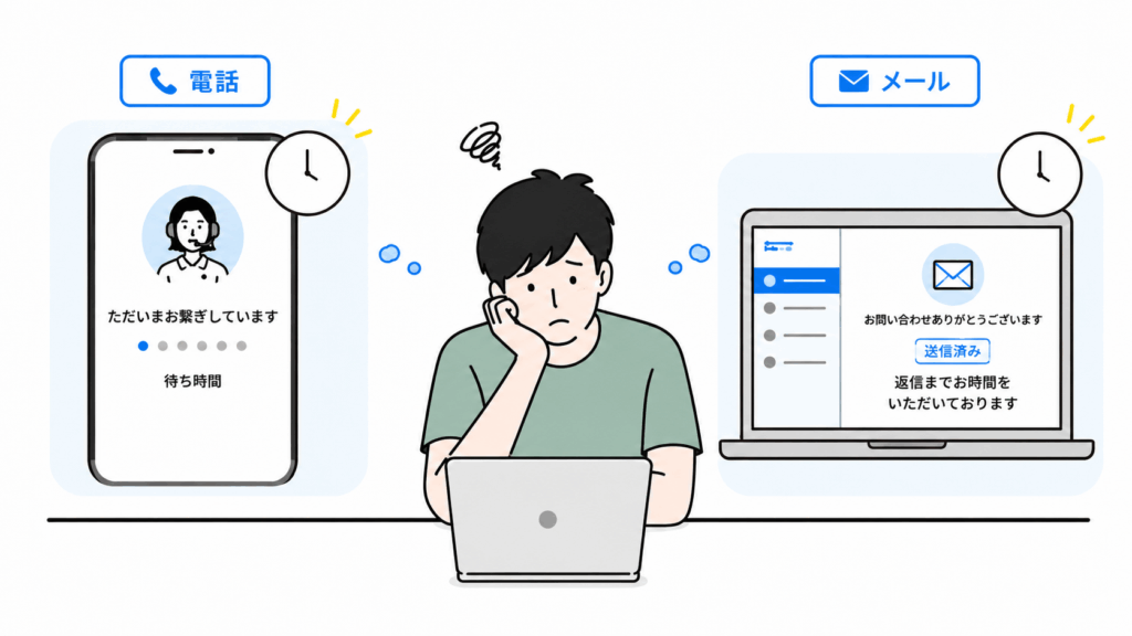 電話の待ち時間やメール返信待ちでユーザーが困っている様子