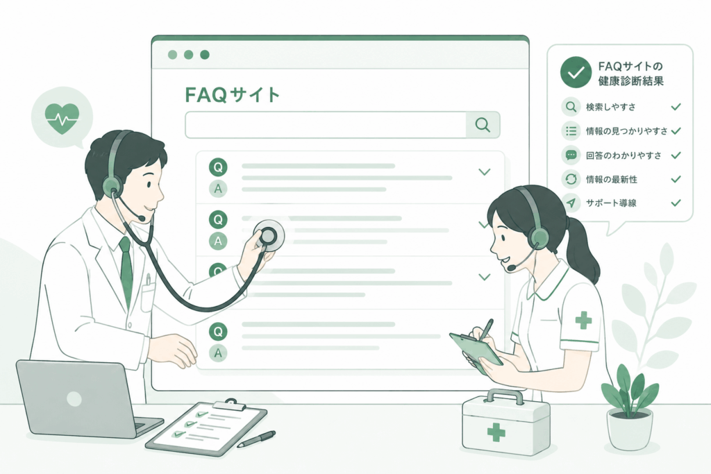 FAQサイトの健康診断結果として検索しやすさや情報の見つかりやすさなど5項目をチェック