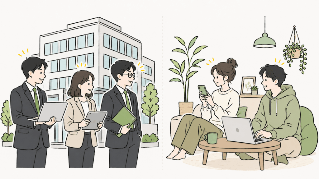 法人向けと個人向けのFAQ対象ユーザーの違いを対比した図