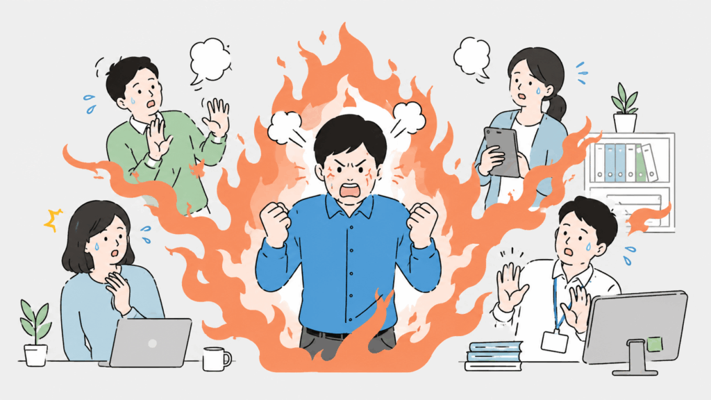 職場での理不尽な怒りが周囲の従業員を萎縮させる様子