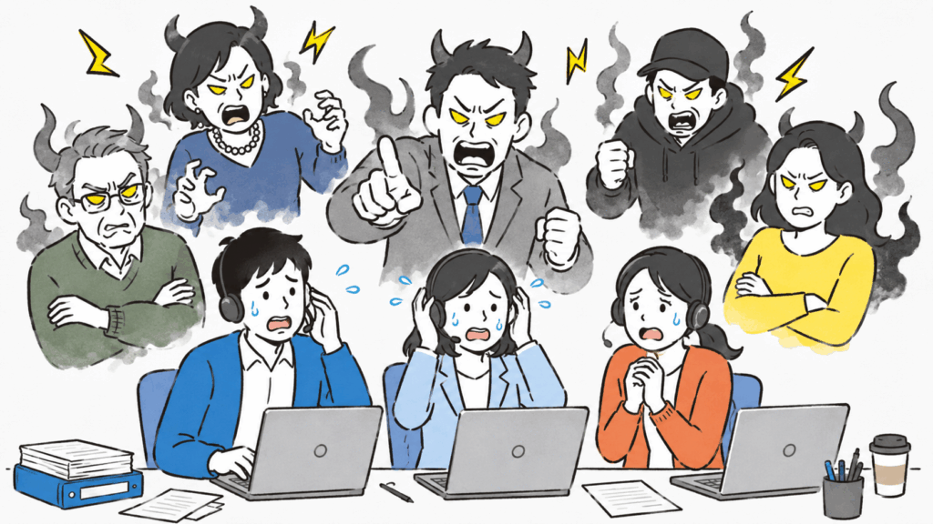 カスタマーハラスメントを受けて困惑するコールセンタースタッフたち