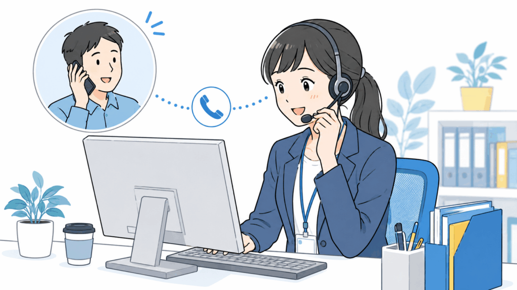 オペレーターが顧客からの電話を受けて対応するカスタマーサポート業務