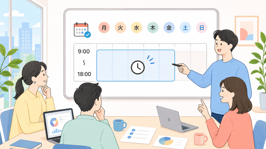 チームで対応時間帯と曜日スケジュールを共有して運用ルールを確認している