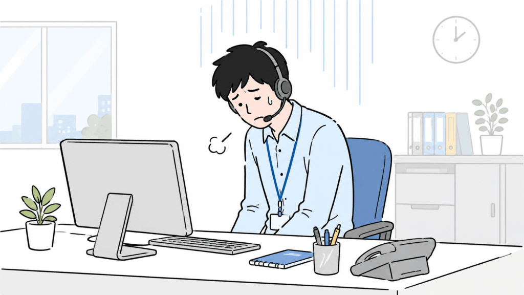 カスタマーサポート業務で疲弊するオペレーターの負担感を表す